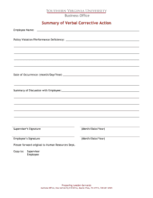 Employee Verbal Corrective Action Form