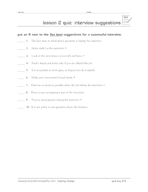 Lesson 2 quiz interview suggestions