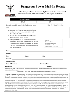 Dangerous Power G5 Product Rebate Form