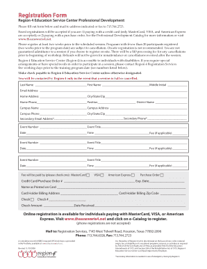 Region 4 Education Service Center Professional Development Registration Form