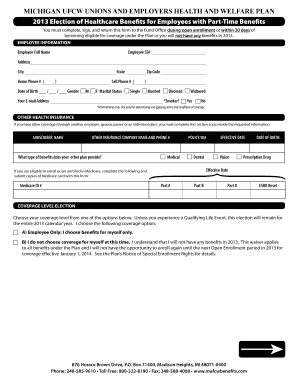Michigan UFCW Healthcare Benefits Election Form