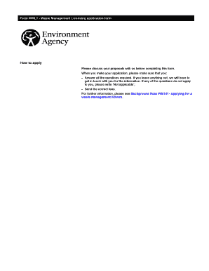 Waste Management Licensing Application Form WML1