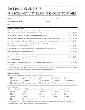 East Bank Club Physical Activity Readiness Questionnaire