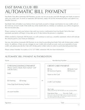 East Bank Club Automatic Bill Payment Authorization