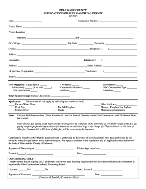 Delaware County Fuel Gas Piping Permit Application
