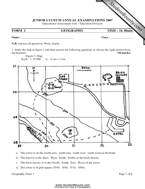 Junior Lyceum Geography Exam Form