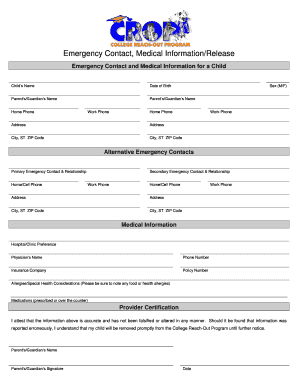 Emergency Contact and Medical Information Form