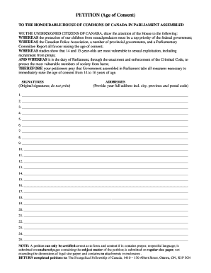 Petition to Raise Age of Consent