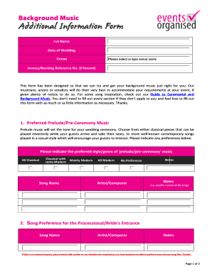 Wedding Background Music Information Form