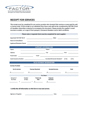 RECEIPT FOR SERVICES - FACTOR
