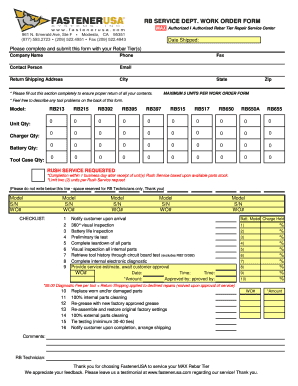 RB Service Department Work Order Form