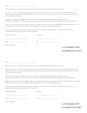 Hardwood Flooring Care Acknowledgment Letter