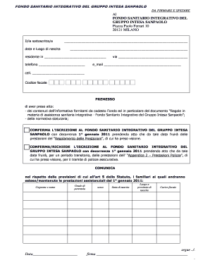 Modulo di iscrizione al Fondo Sanitario Integrativo del Gruppo Intesa Sanpaolo