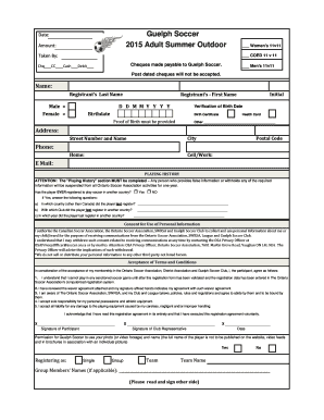 Guelph Soccer Registration and Waiver Form