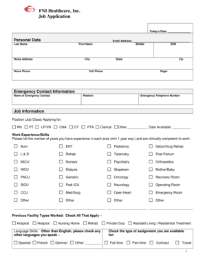 FNI Healthcare Job Application