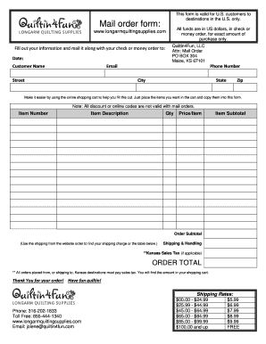 Quiltin4Fun Mail Order Form