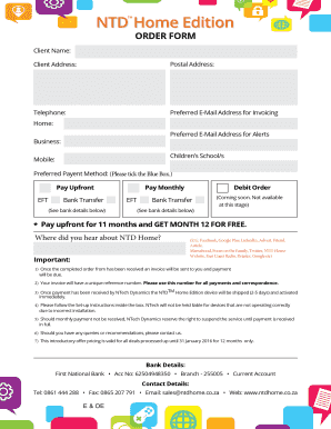 NTD Home Order Form