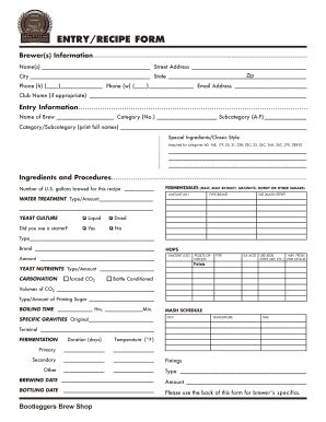 Brewing Recipe Entry Form