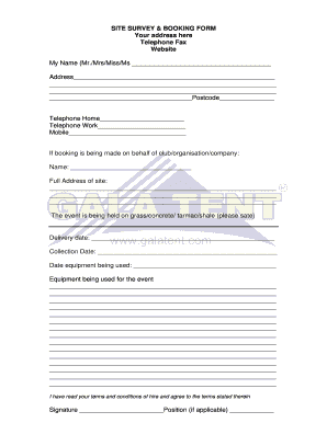 Site Survey and Booking Form