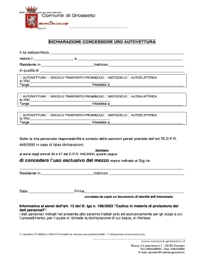 DICHIARAZIONE CONCESSIONE USO AUTOVETTURA