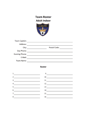 Adult Indoor Team Roster Form