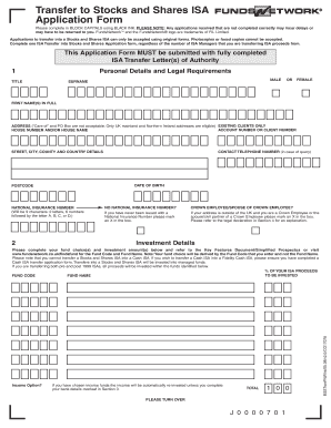 Transfer to Stocks and Shares ISA Application Form