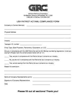 USA Patriot Act AML Compliance Form