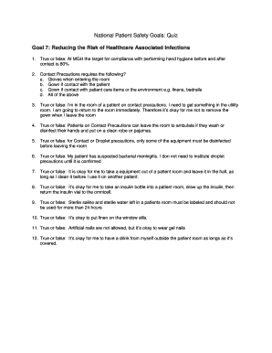 National Patient Safety Goals: Quiz