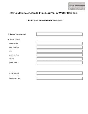 Formulaire d'abonnement Revue des Sciences de l'Eau