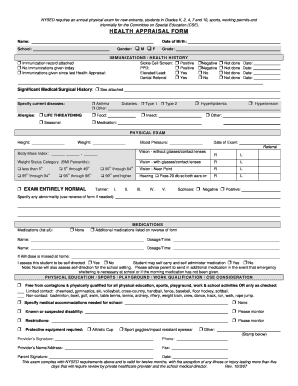 New York Health Appraisal Form
