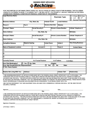 Business Credit Application Form
