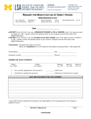 Request for Modification of Credit Hours