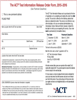 ACT Test Information Release Order Form