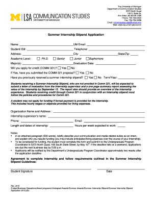 Muhs internship transfer form - Summer Internship Stipend bApplicationb - University of Michigan - lsa umich