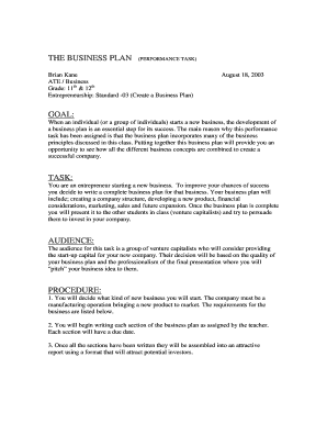 Business proposal examples for students pdf - THE BUSINESS PLAN PERFORMANCE TASK - kanesworld