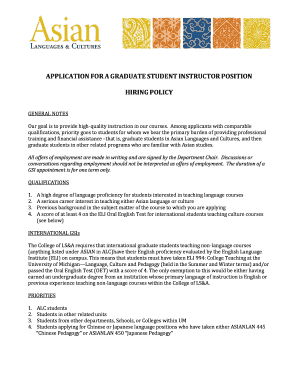 Student profile form - APPLICATION FOR A GRADUATE STUDENT INSTRUCTOR POSITION - lsa umich