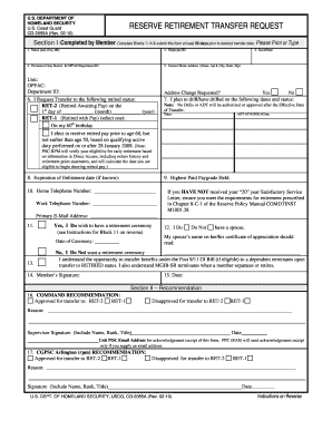 US Coast Guard Reserve Retirement Transfer Request