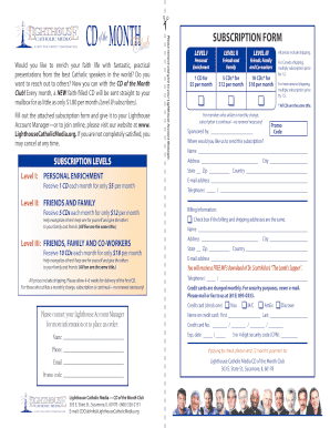 Catholic CD of the Month Club Subscription Form