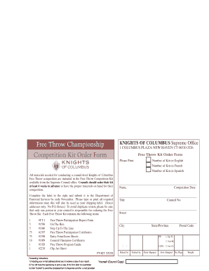 Knights of Columbus Free Throw Kit Order Form