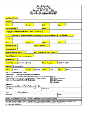 FCC System Information Sheet