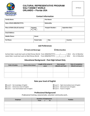 Walt Disney World Cultural Representative Program Application