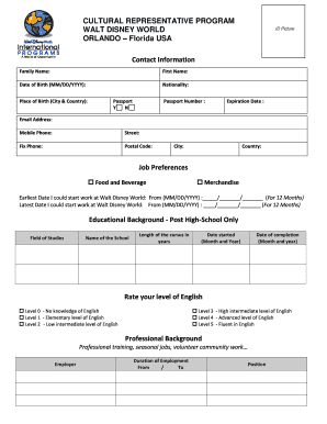 Walt Disney World Cultural Representative Program Application
