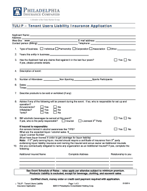 TULIP Tenant Users Liability Insurance Application