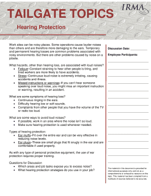 Hearing Protection Safety Discussion Form