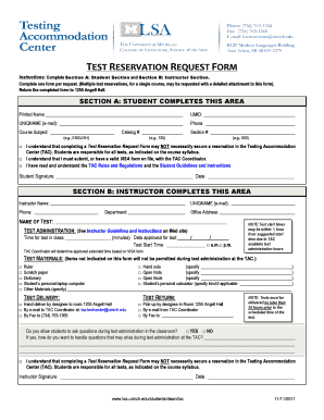Test Reservation Request Form