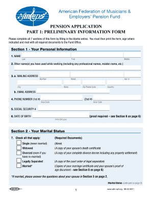 American Federation of Musicians Pension Application