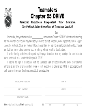 Teamsters Local 25 Political Contribution Form