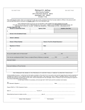 Ohio Unclaimed Funds Claim Form