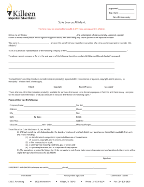 Sole Source Affidavit
