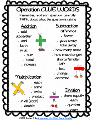 Math Clue Word Activity Sheet